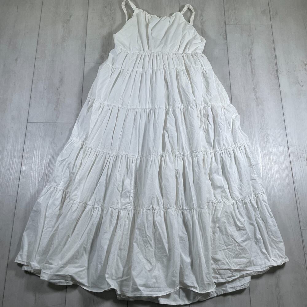 Anthropologie Forever That Girl Medium Tiered Ruched Back Bow Dress White